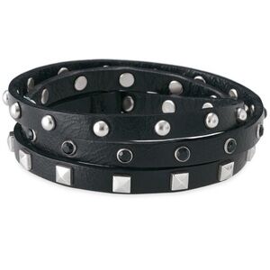 Stella & Dot black studded leather bracelet triple wrap